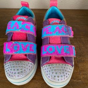 Kids Sketchers Flippy Sequin PEACE and LOVE shoes